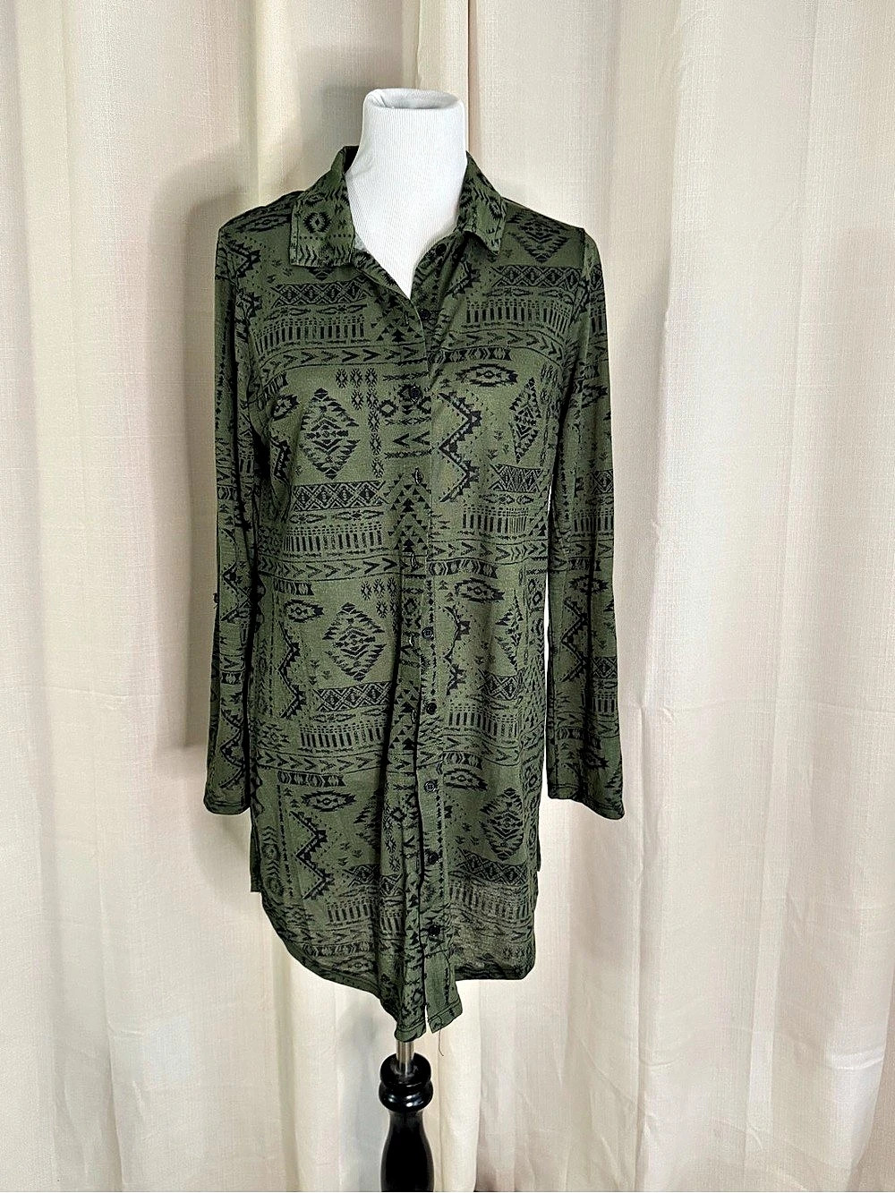 WF Women's Geometric Tunic Green Size Large